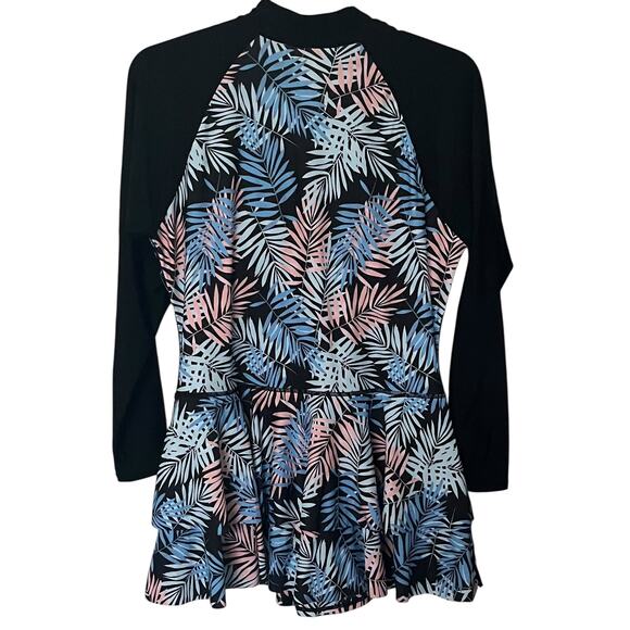 UNIQUEBELLA LONG SLV ZIP FRONT 1-PIECE SWIM DRESS, WOMENS, 3XL, BLUE PINK BLACK - Picture 6 of 11